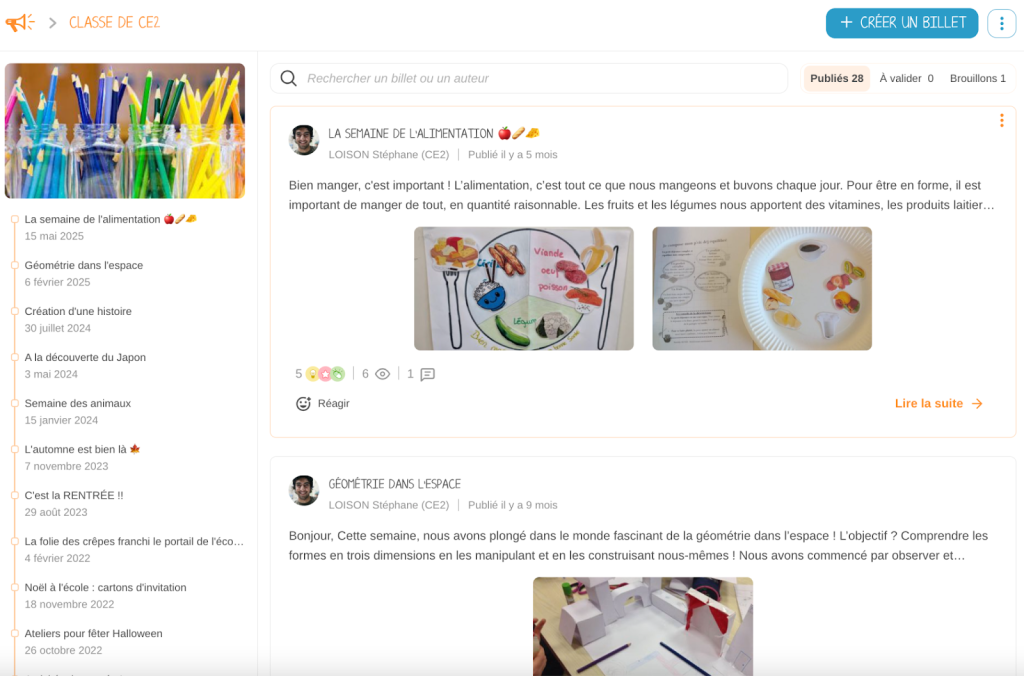 Un Blog de classe avec l’espace numérique de travail ONE.