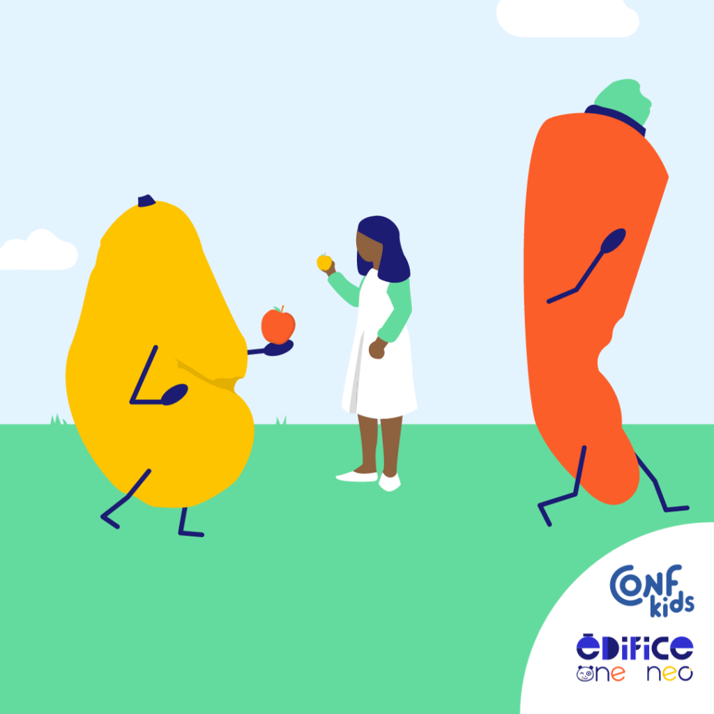 fille qui joue avec des légumes vivant non gaspillés