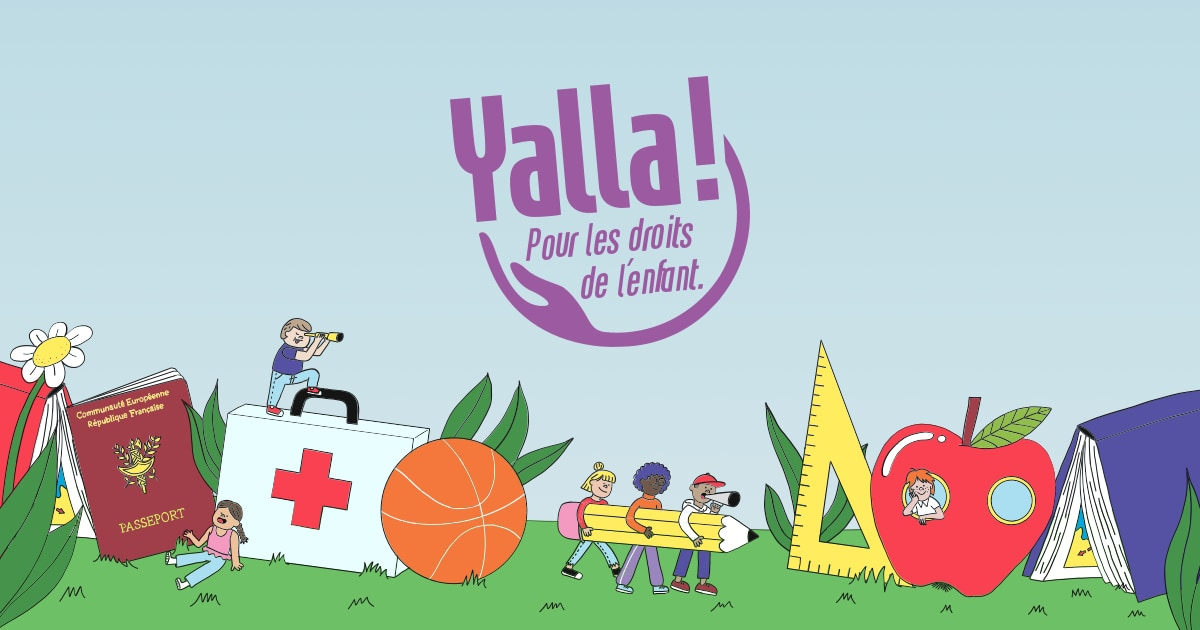 Illustration de l'association Yalla illustrant des enfants entourés d'objets géants