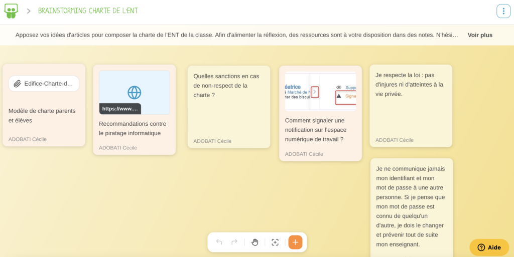 Mur collaboratif brainstorming charte ENT.