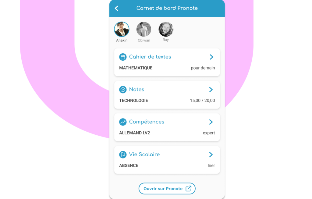 widget Carnet de bord Pronote